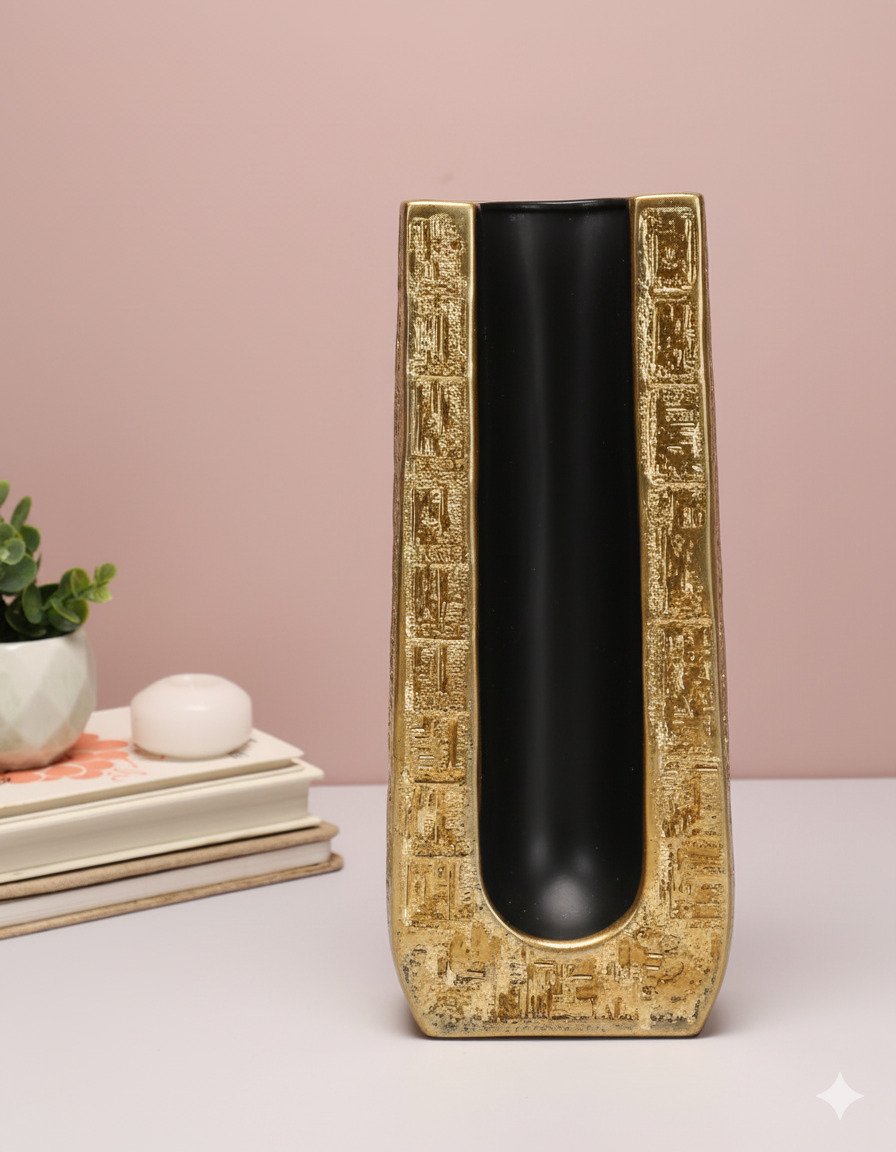 Large Golden Square Black Background Vase - Image 4
