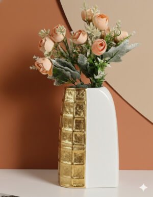 Large White and Gold Square Pattern Vase
