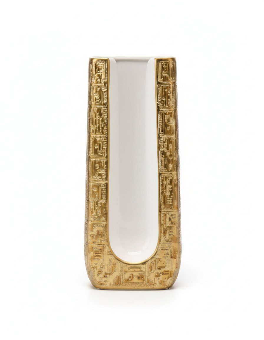 Large Golden Square White Background Vase - Image 4