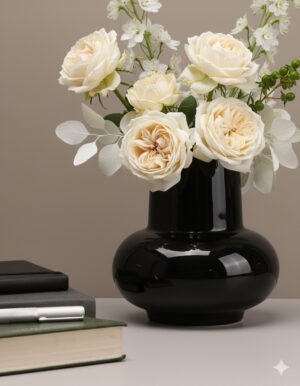 Shiny Round-Bellied Black Vase