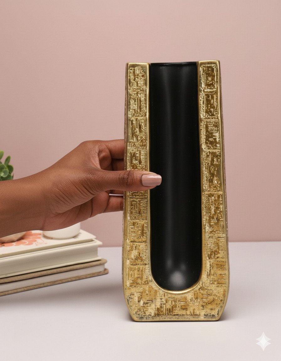 Large Golden Square Black Background Vase - Image 2