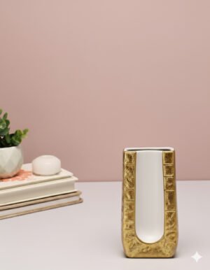 Small Golden Square White Background Vase