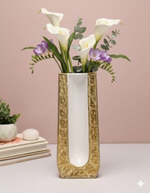 Large Golden Square White Background Vase