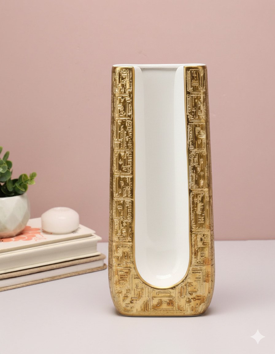 Large Golden Square White Background Vase - Image 3