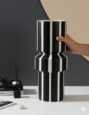 Large Black and White Striped Layered Vase