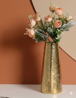 Large Electroplated Gold Twill Edge Vase