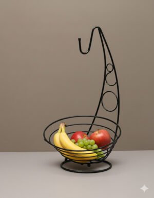 Ornate Iron Fruit Basket and Banana Hook - Black