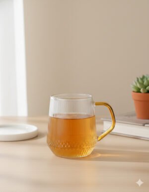 Vintage-Style Embossed Glass Mug with Amber Accent Handle (301-400ml)
