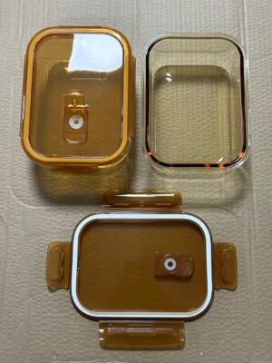 2 Pack Colored Glass Snap Lock Food Storage Container Set.