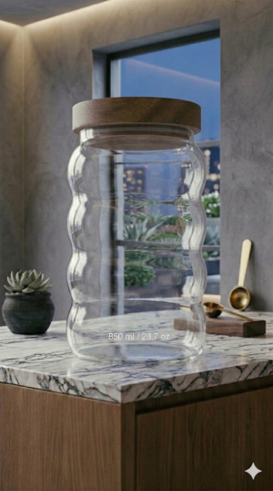 Set of 2 Glass Canisters with Acacia Wood Lids (700ML Each)