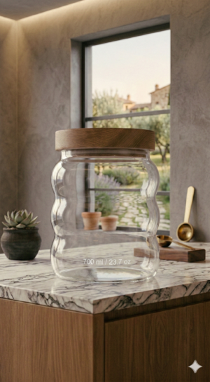 Set of 2 Glass Canisters with Acacia Wood Lids (550ML Each)