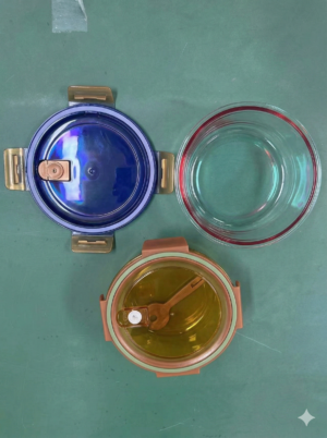 4 Pack Nested Clear Glass Food Storage Container Set with PE Lid (Round)