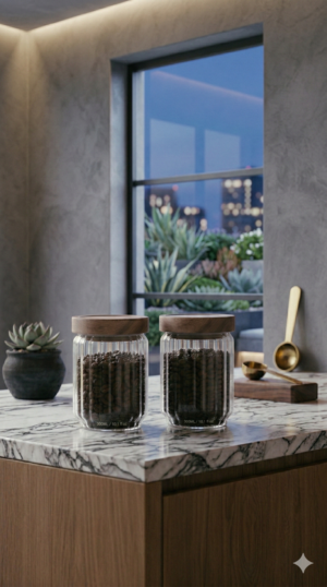 300ML Fluted Glass Canister with Acacia Wood Lid