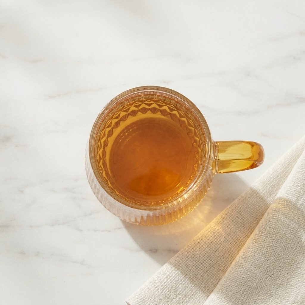 Vintage-Style Embossed Glass Mug with Amber Accent Handle (301–400ML) | Elegant Tabletop Drinkware - Image 2