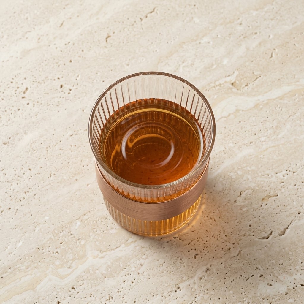 Fluted Glass Coffee Tumbler with Copper Accent Band (201–300ML) | Premium Modern Drinkware - Image 4