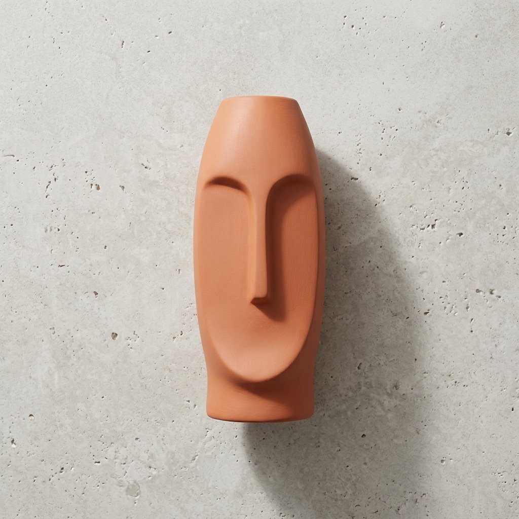 Red Solid Face Shaped Ceramic Vase | Artistic Decorative Home Accent - Image 3