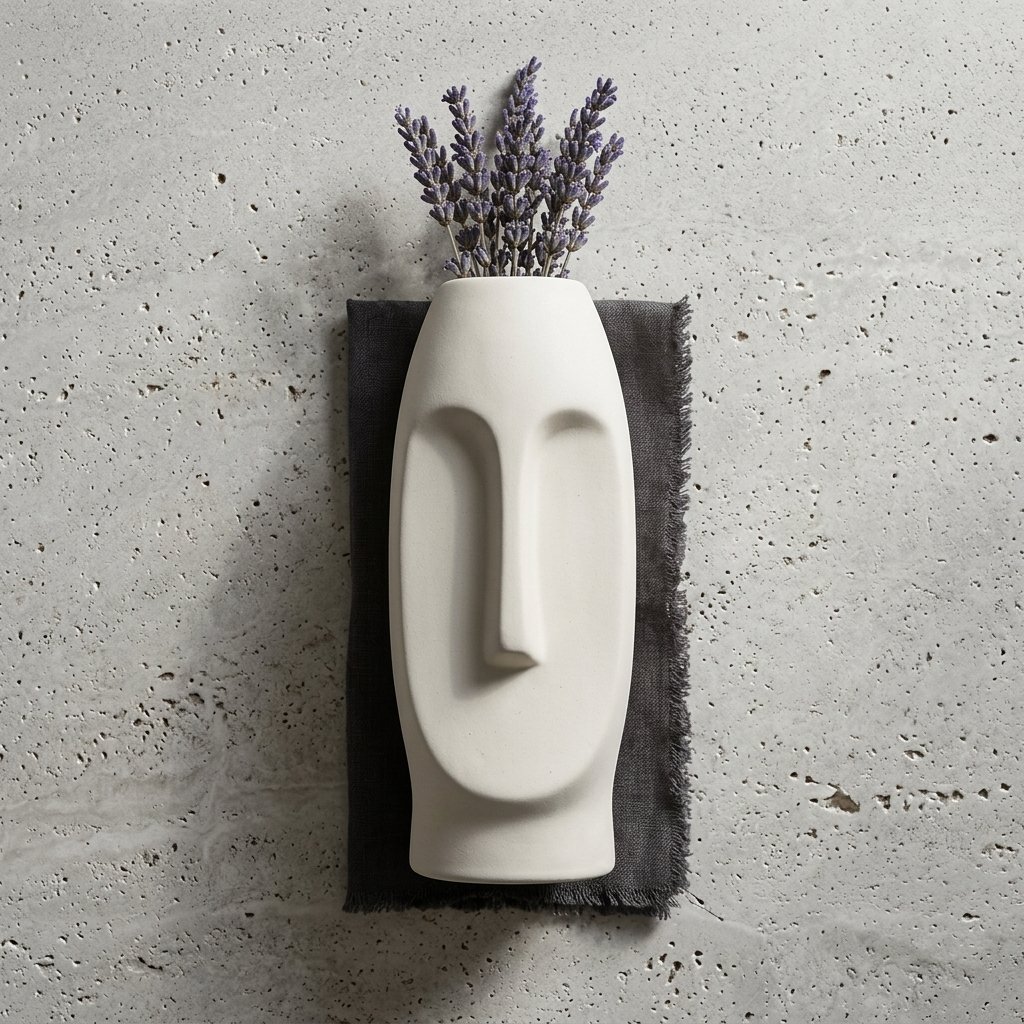 White Solid Face Shaped Ceramic Vase | Minimalist Artistic Home Décor - Image 4
