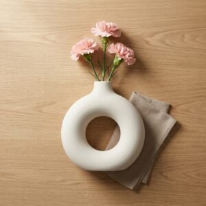White Sculptural Donut Ceramic Vase | Modern Artistic Home Décor