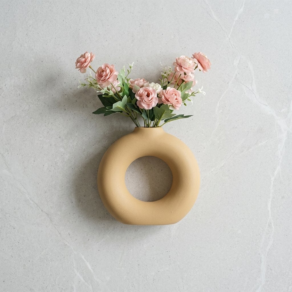 Earth Yellow Sculptural Donut Ceramic Vase | Modern Artistic Home Décor - Image 3