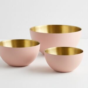 3 Piece Stainless Steel Bowl Set (Blush/Gold) | Stylish Kitchen Serving Bowls