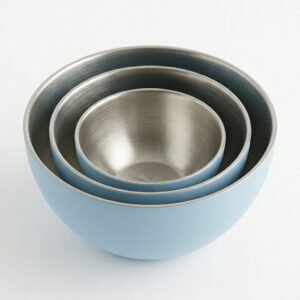 3 Piece Stainless Steel Bowl Set (Sky Blue/Silver) | Kitchen Mixing & Serving Set