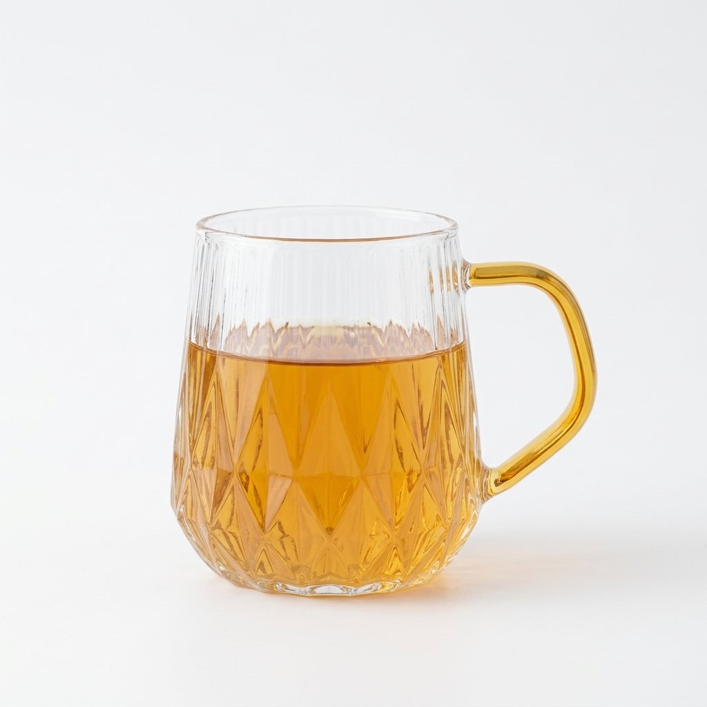 Vintage-Style Embossed Glass Mug with Amber Accent Handle (301–400ML) | Elegant Tabletop Drinkware - Image 3