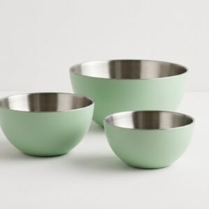 3 Piece Stainless Steel Bowl Set (Sage/Silver) | Modern Kitchen Bowl Set
