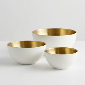 3 Piece Stainless Steel Bowl Set (White/Gold) | Premium Kitchen Mixing & Serving Bowls