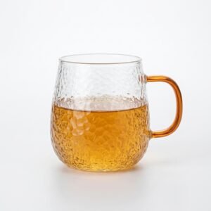 Artisan Hammered Glass Mug with Orange Accent Handle | Premium Textured Drinkware