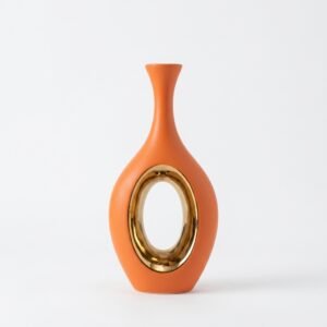 Orange & Gold Abstract Shaped Ceramic Vase | Luxury Decorative Home Accent