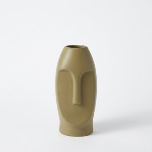 Khaki Solid Face Shaped Ceramic Vase | Artistic Modern Decorative Accent