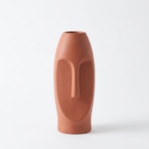 Red Solid Face Shaped Ceramic Vase | Artistic Decorative Home Accent