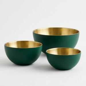 3 Piece Stainless Steel Bowl Set (Emerald/Gold) | Premium Serving Bowl Set