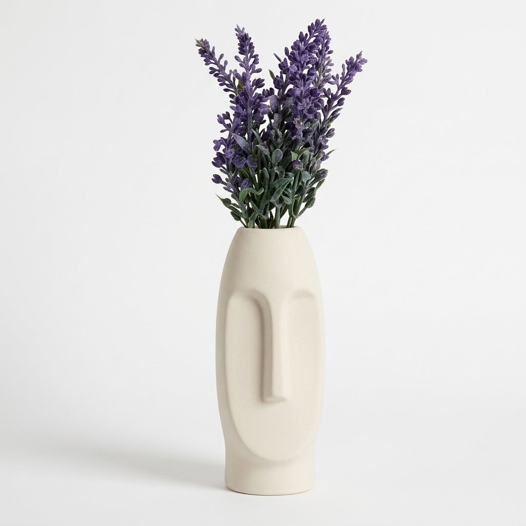 White Solid Face Shaped Ceramic Vase | Minimalist Artistic Home Décor - Image 2
