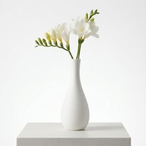 Modern White Trumpet Mini Ceramic Bud Vase | Small Elegant Table Accent