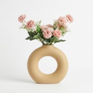 Earth Yellow Sculptural Donut Ceramic Vase | Modern Artistic Home Décor