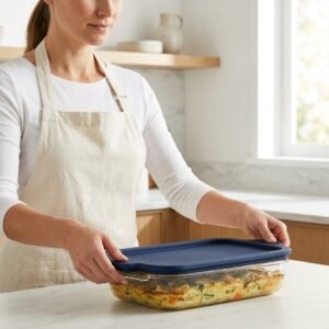 Rectangle Baking Dish with PE Lid (1000ML / 1600ML / 2200ML / 3000ML) | Food Storage & Oven Dish (Navy)