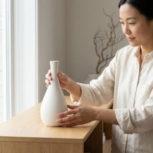 Modern White Trumpet Ceramic Bud Vase (Medium) | Elegant Table Décor Accent
