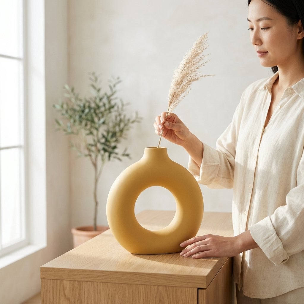 Earth Yellow Sculptural Donut Ceramic Vase | Modern Artistic Home Décor - Image 4