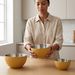 3 Piece Stainless Steel Bowl Set (Black/Gold) | Premium Kitchen Mixing & Serving Bowls