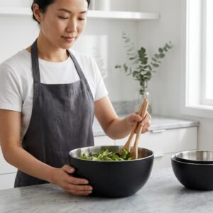 3 Piece Stainless Steel Bowl Set (Black/Silver) | Modern Kitchen Mixing & Serving Bowls