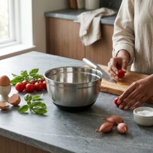 3 Piece Anti-Skid Stainless Steel Bowl Set with Silicone Bottom (Silver/Black) | Non-Slip Kitchen Mixing & Serving Bowls