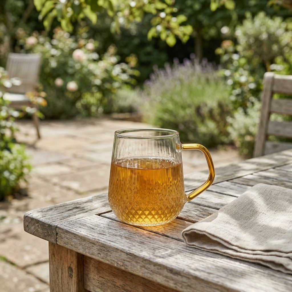 Vintage-Style Embossed Glass Mug with Amber Accent Handle (301–400ML) | Elegant Tabletop Drinkware
