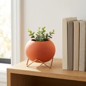 Orange Solid Round Ceramic Vase | Modern Decorative Home Accent