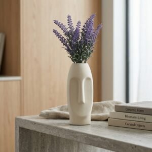 White Solid Face Shaped Ceramic Vase | Minimalist Artistic Home Décor