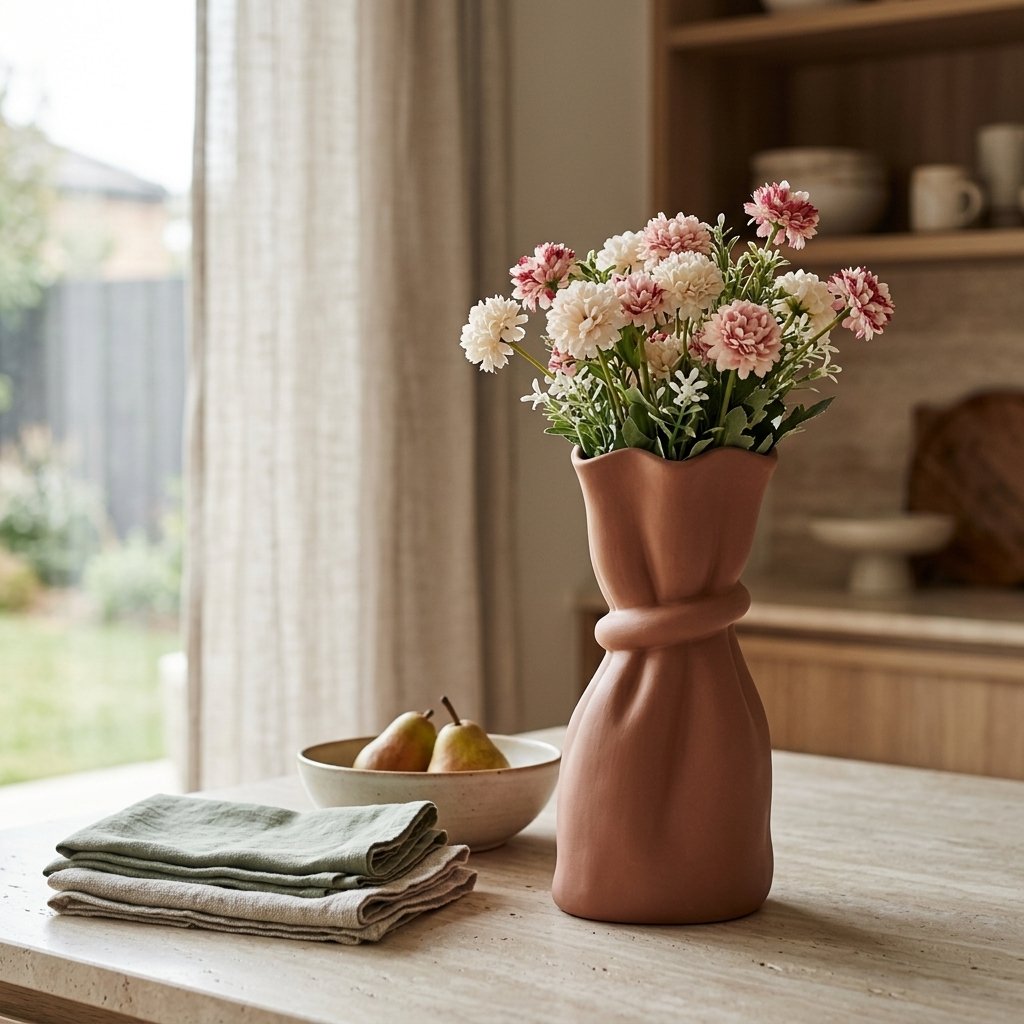 Brown Solid Abstract Ceramic Vase | Modern Sculptural Home Décor - Image 2
