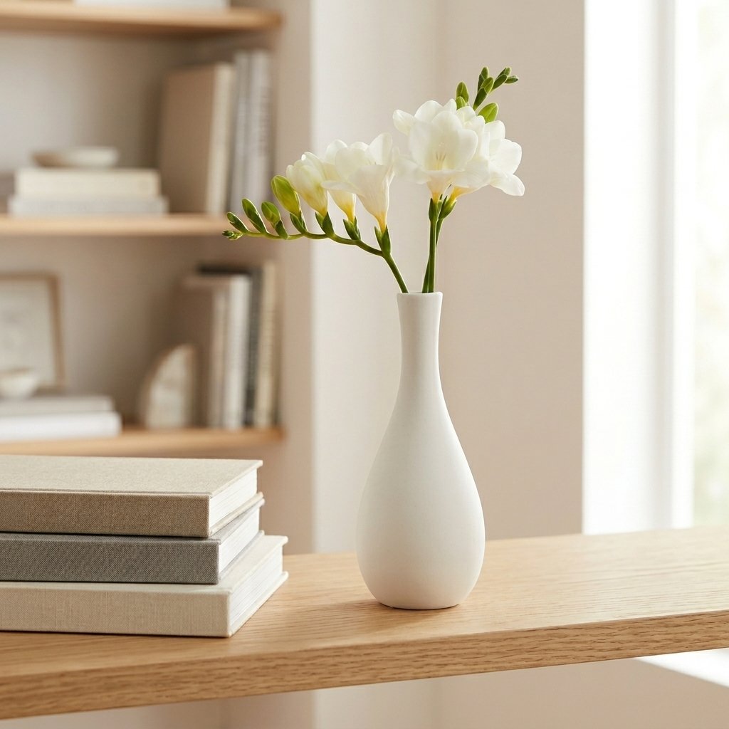Modern White Trumpet Ceramic Bud Vase (Medium) | Elegant Table Décor Accent - Image 3