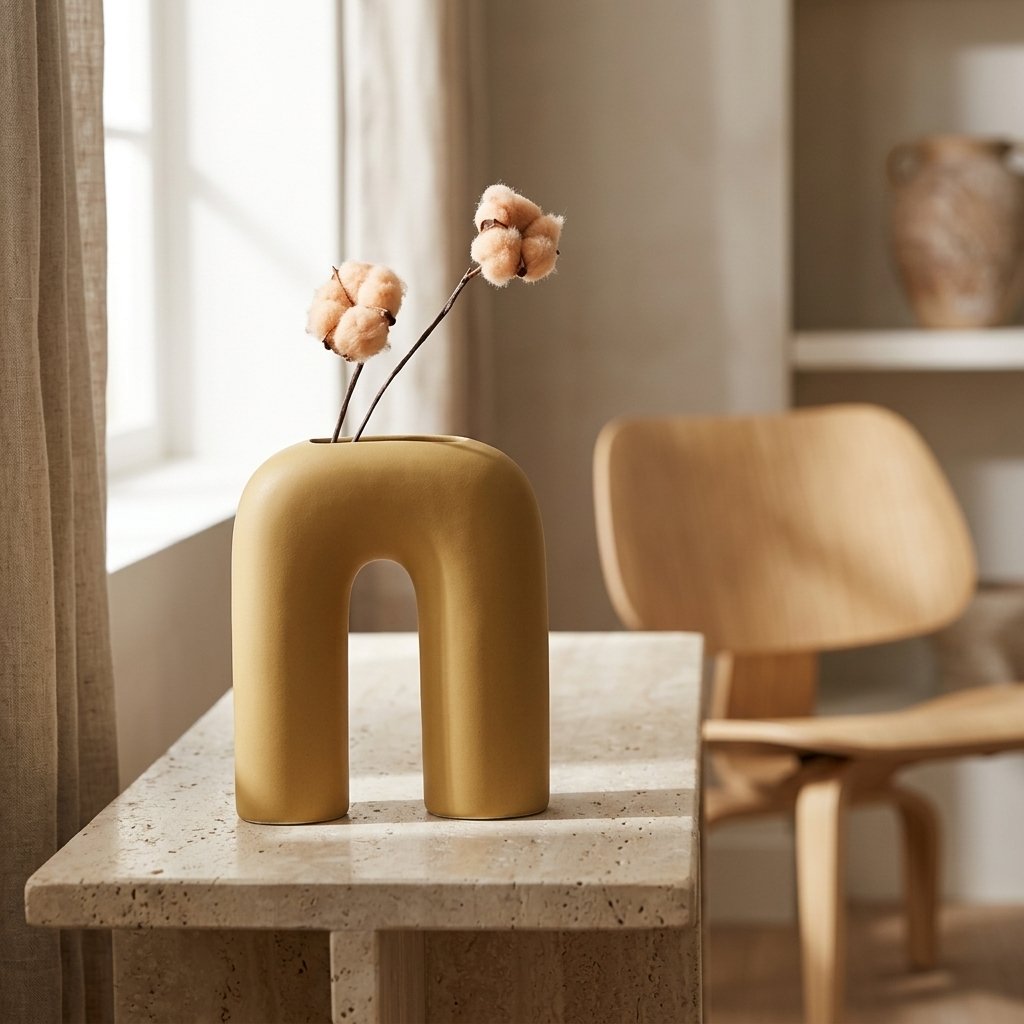 Earth Yellow Archway Abstract Shaped Ceramic Vase | Modern Sculptural Home Décor - Image 2