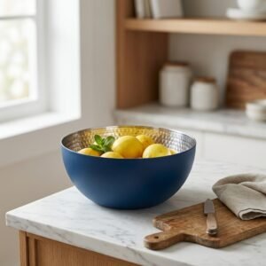 3 Piece Hammered Stainless Steel Bowl Set (Navy/Silver) | Premium Kitchen Mixing & Serving Bowls