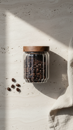 500ML Fluted Glass Canister with Acacia Wood Lid